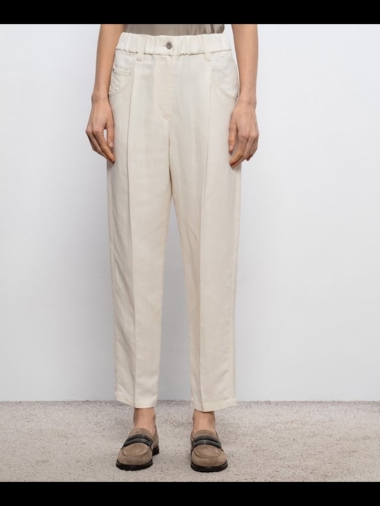 Brunello Cucinelli Pants - Brunello Cucinelli Women's Cream High-Waist Tailored Trousers